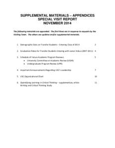 SUPPLEMENTAL MATERIALS – APPENDICES SPECIAL VISIT REPORT NOVEMBER 2014 The following materials are appended. The first three are in response to requests by the Visiting Team. The others are updates and/or supplemental 