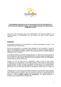 EuroHealthNet Response to the Communication from the Commission on ‘Confronting demographic change: a new solidarity between t