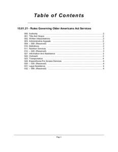 Ta b l e o f C o n t e n t s[removed]Rules Governing Older Americans Act Services 000. Authority. ........................................................................................................... [removed]Titl