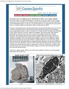 First Discovery of a High-pressure Polymorph of Silica in an Apollo Sample