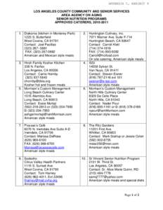 APPENDIX C, EXHIBIT 8 LOS ANGELES COUNTY COMMUNITY AND SENIOR SERVICES AREA AGENCY ON AGING SENIOR NUTRITION PROGRAMS APPROVED CATERERS, [removed]