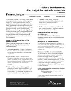 Guide d’établissement d’un budget des coûts de production J. Molenhuis COMMANDE NO[removed]La décision de s’adonner à telle culture ou à tel élevage