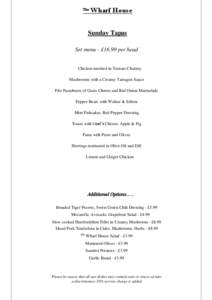 The  Wharf House Sunday Tapas Set menu - £16.99 per head