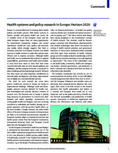 Health systems and policy research in Europe: Horizon 2020