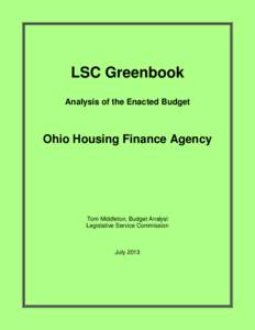 LSC Greenbook Analysis of the Enacted Budget Ohio Housing Finance Agency  Tom Middleton, Budget Analyst