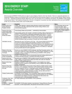 2016 ENERGY STAR Awards Overview