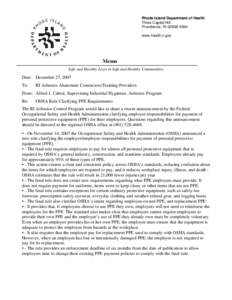 Rhode Island Department of Health Three Capitol Hill Providence, RI[removed]www.health.ri.gov  Memo