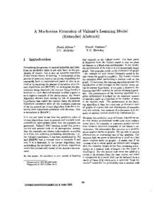 A Markovian Extension of Valiant’s Learning Model (Extended Abstract) Umesh Vazirani t U.C.Berkeley  David Aldous *