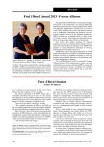 AWARDS RESEARCH Fred J Boyd Award 2013–Yvonne Allinson  Yvonne Allinson (L) recipient of the Fred J Boyd Award
