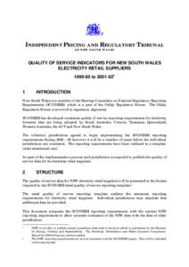 I NDEPENDENT PRICING AND REGULATORY TRIBUNAL OF NEW SOUTH WALES QUALITY OF SERVICE INDICATORS FOR NEW SOUTH WALES ELECTRICITY RETAIL SUPPLIERSto