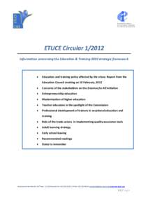 ETUCE CircularInformation concerning the Education & Training 2020 strategic framework   Education and training policy affected by the crises: Report from the