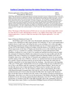 Southern Campaign American Revolution Pension Statements & Rosters Pension application of David Henry S2287 Transcribed by Will Graves f48VA[removed]