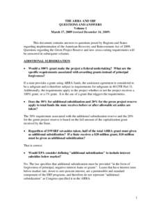 THE ARRA AND SRF QUESTIONS AND ANSWERS Volume 1 March 17, 2009 (revised December 16, [removed]This document contains answers to questions posed by Regions and States