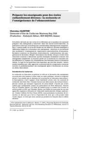 Formation et pratiques d’enseignement en questions  Préparer les enseignants pour des écoles culturellement diverses : la recherche et l’omniprésence de l’ethnocentrisme1