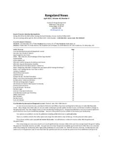 Rangeland News  April 2011, Volume 64, Number 4 Society for Range Management[removed]West 27th Avenue Wheat Ridge, CO 80215