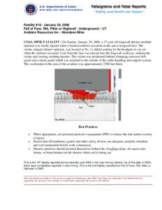 Fatality #16 - January 29, 2006 Fall of Face, Rib, Pillar or Highwall - Underground – UT Andalex Resources Inc - Aberdeen Mine COAL MINE FATALITY - On Sunday, January 29, 2006, a 37-year old longwall shearer machine op