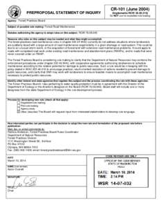 PREPROPOSAL STATEMENT OF INQUIRY  CR-101 (June[removed]Implements RCW[removed]Do NOT use for expedited rule making