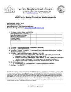 Venice /  Los Angeles / Agenda / Human geography / Neighborhood councils / Minutes / Virtual Network Computing / Public comment / Music of Venice / Urban geography / Meetings / Parliamentary procedure / Government
