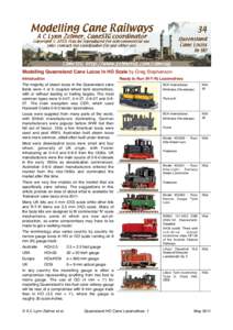 Modelling Queensland Cane Locos In HO Scale by Greg Stephenson Introduction Ready to Run (R-T-R) Locomotives  The majority of steam locos in the Queensland cane
