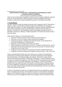Word/A/R4WS/A Brief Summary/April 2010/TM  A Brief Summary of the Document, ‘Understanding the Amendments to the NT Emergency Response Legislation’ (The full document is available from R4WS) There are over fourteen p