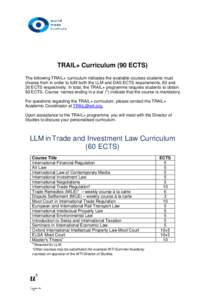 TRAIL+ Curriculum (90 ECTS) The following TRAIL+ curriculum indicates the available courses students must choose from in order to fulfil both the LLM and DAS ECTS requirements, 60 and 30 ECTS respectively. In total, the 