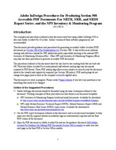 Adobe InDesign Procedures for Producing Section 508 Accessible PDF Documents For NRTR, NRR, and NRDS Report Series: 2Band the NPS Inventory & Monitoring Program 21B[removed])