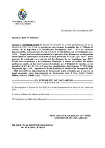 INTENDENCIA MUNICIP AL DE TACUAREMBO Tacuarembó, 6 de Noviembre deRESOLUCION Nº 