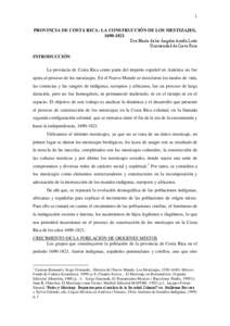 1 PROVINCIA DE COSTA RICA: LA CONSTRUCCIÓN DE LOS MESTIZAJES, [removed].
