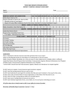 TEXAS A&M AGRILIFE EXTENSION SERVICE DISTRICT 7 MONTHLY CHECKLIST COVER SHEET Agent: ____________________________________ County: ___________________________________  MONTHLY REPORT DOCUMENTATION