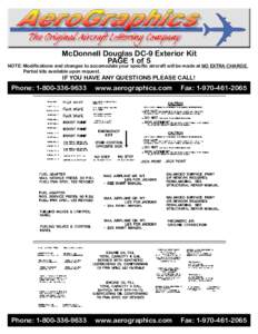 McDonnell Douglas DC-9 Exterior Kit PAGE 1 of 5 NOTE: Modifications and changes to accomodate your specific aircraft will be made at NO EXTRA CHARGE. Partial kits available upon request.