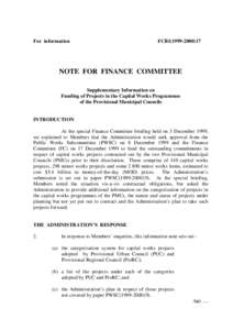 For information  FCRI[removed]NOTE FOR FINANCE COMMITTEE Supplementary Information on