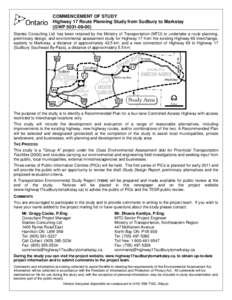 COMMENCEMENT OF STUDY Highway 17 Route Planning Study from Sudbury to Markstay (GWP[removed])