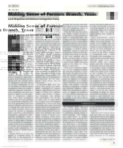 May 2008 • Anthropology News  in focus Making Sense of Farmers Branch, Texas Local Responses and National Immigration Policy
