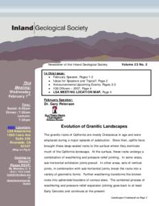 Newsletter of the Inland Geological Society  This Meeting:  Wednesday