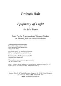 Graham Hair Epiphany of Light for Solo Piano from Twelve Transcendental Concert Studies on Themes from the Australian Poets Amherst in Massachussetts in the Fall: