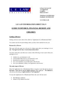 L.E Law Services Ltd 127 High Road Loughton Essex IG10 4LT Telephone: [removed]Facsimile: [removed]