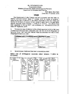 NoAI S-1 Government of India Ministry of Personnel, Public Grievances and Pensions Department of Personnel and Training North Block, New Delhi Dated the 9th October, 2015