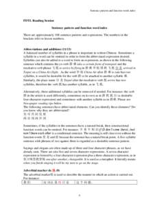 Sentence patterns and function words index  FDTL Reading Session Sentence pattern and function word index There are approximately 108 sentence patterns and expressions. The numbers in the brackets refer to lesson numbers