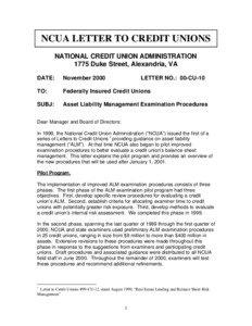 National Credit Union Administration / Asset liability management / Finance / Law / Financial services / Bank regulation in the United States / Credit union / Patent examiner