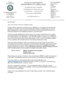    YHEC Coach Acknowledgment and Authorization New Mexico Department of Game and Fish Shooting Sports Program Re: Coach Training/Participation 2014 YHEC Program May 30-June 1, NRA