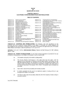 RULES OF SECRETARY OF STATE CHAPTER[removed]ELECTRONIC VOTING MACHINES RULES AND REGULATIONS TABLE OF CONTENTS