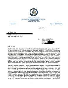 STATE OF NEW YORK OFFICE OF THE MEDICAID INSPECTOR GENERAL 800 North Pearl Street Albany, New York[removed]ANDREW M. CUOMO GOVERNOR