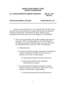 UNITED STATES DISTRICT COURT DISTRICT OF MINNESOTA In re: BAYCOL PRODUCTS LIABILITY LITIGATION This Document Relates to All Cases