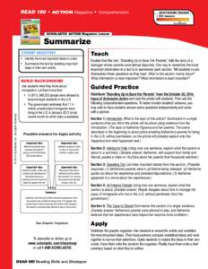 READ 180  • ACTION Magazine  •  Comprehension  Scaffolding Tracker ✓ Skill: Summarize ▲