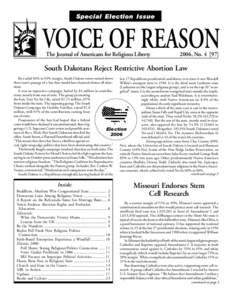 Special Election Issue  VOICE OF REASON The Journal of Americans for Religious Liberty  2006, No]