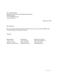 Mr. Conal McNamara Department of Economic and Community Development Planning Division 213 E. Foothill Boulevard Azusa CA[removed]February 20, 2010