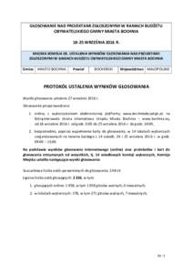 GŁOSOWANIE NAD PROJEKTAMI ZGŁOSZONYMI W RAMACH BUDŻETU OBYWATELSKIEGO GMINY MIASTA BOCHNIAWRZEŚNIA 2016 R. MIEJSKA KOMISJA DS. USTALENIA WYNIKÓW GŁOSOWANIA NAD PROJEKTAMI ZGŁOSZONYMI W RAMACH BUDŻETU OBYWA