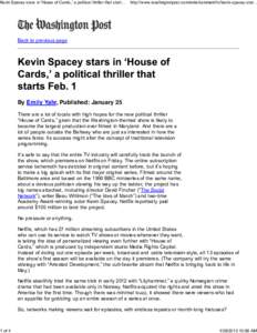 Kevin Spacey stars in ‘House of Cards,’ a political thriller that starts Feb. 1 - The Washington Post