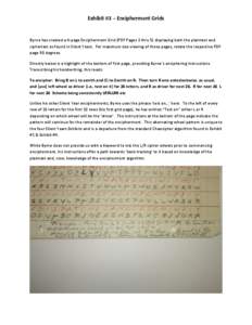 Exhibit #3 – Encipherment Grids  Byrne has created a 4-page Encipherment Grid (PDF Pages 2 thru 5) displaying both the plaintext and ciphertext as found in Silent Years. For maximum size viewing of those pages, rotate 