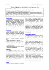 16 Oct[removed]Japan Meteorological Agency Monthly Highlights on the Climate System (September[removed]Highlights in September 2014